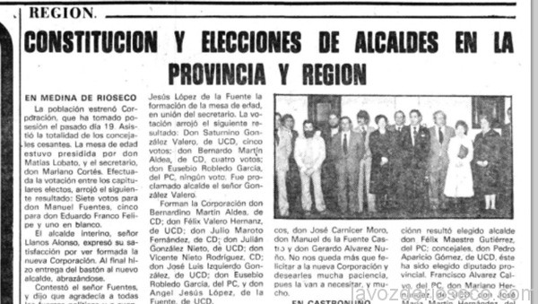 La primera corporación democrática, en un recorte de prensa de El Norte de Castilla.